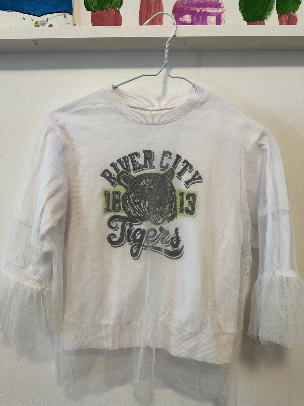 River City Tigers White Kids Graphic Top with Tulle